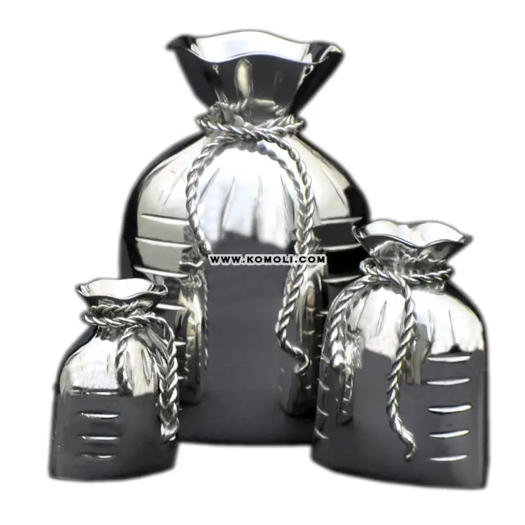 Unique wedding return gift favor idea silver plated vase brass gunny bag shape