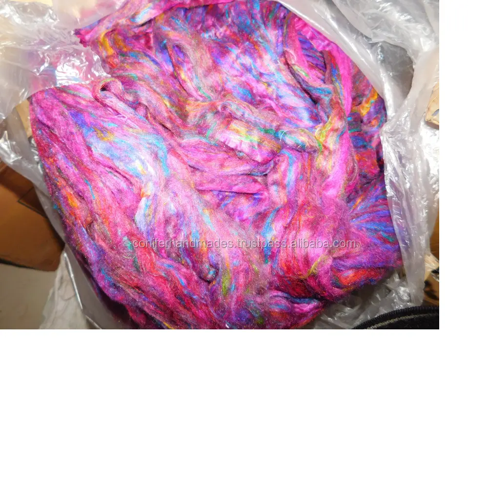 multicolored pulled sari silk fiber available in a huge assortment of colors for spinners, weavers and for yarn and fiber stores