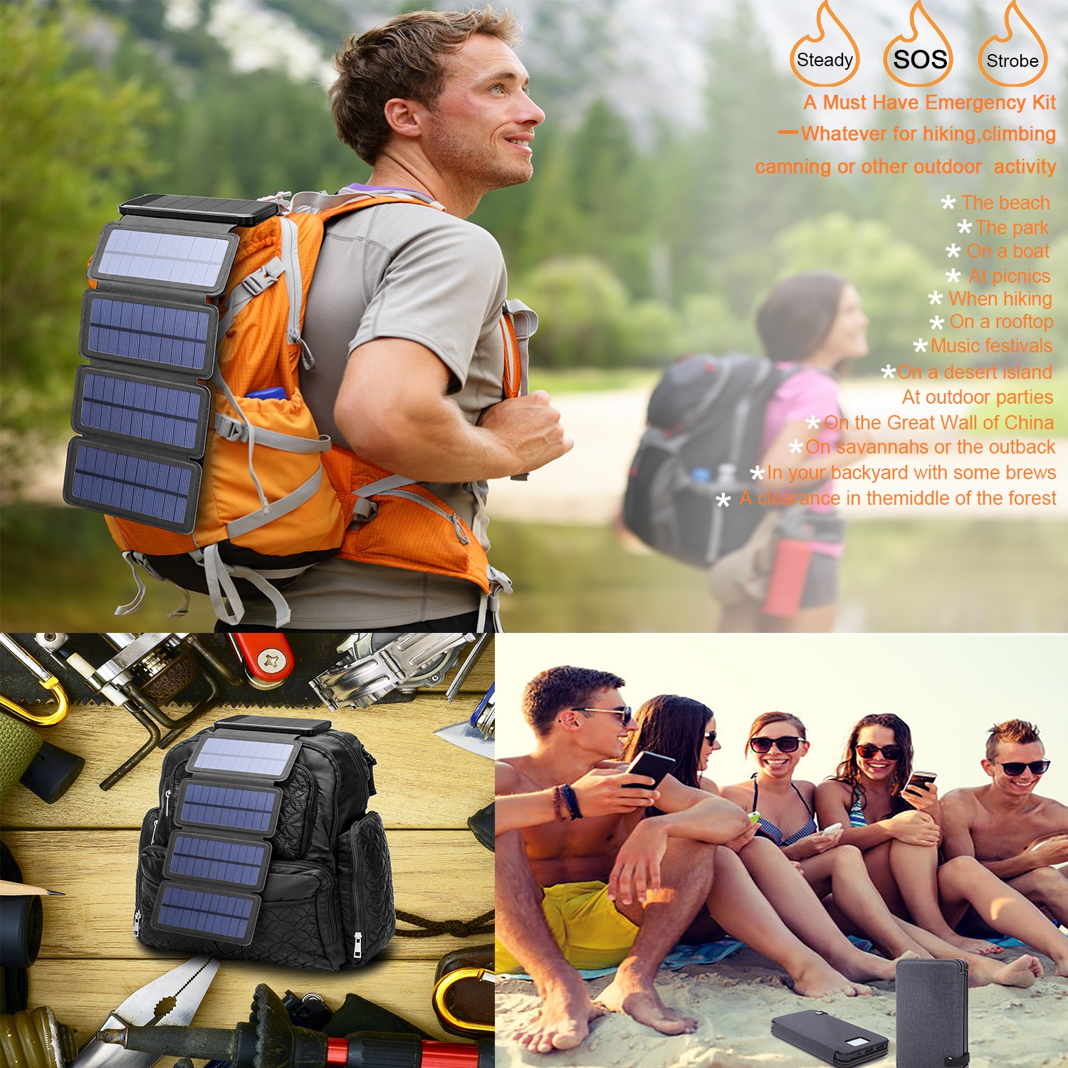 2 in 1 Detachable Solar Phone Charger 10000mAh Power Bank Portable Foldable Solar Panels Leather Cover Powerbank