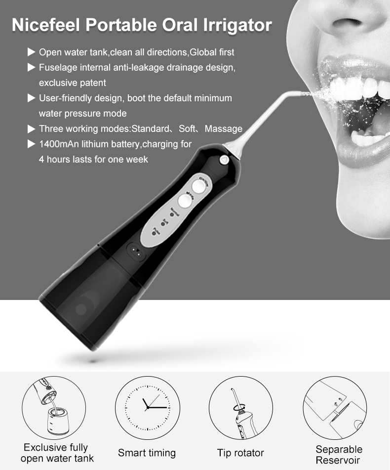 300ml Countertop Water Flosser 40PSI Water Jet Teeth Cleaner Boots Fc159