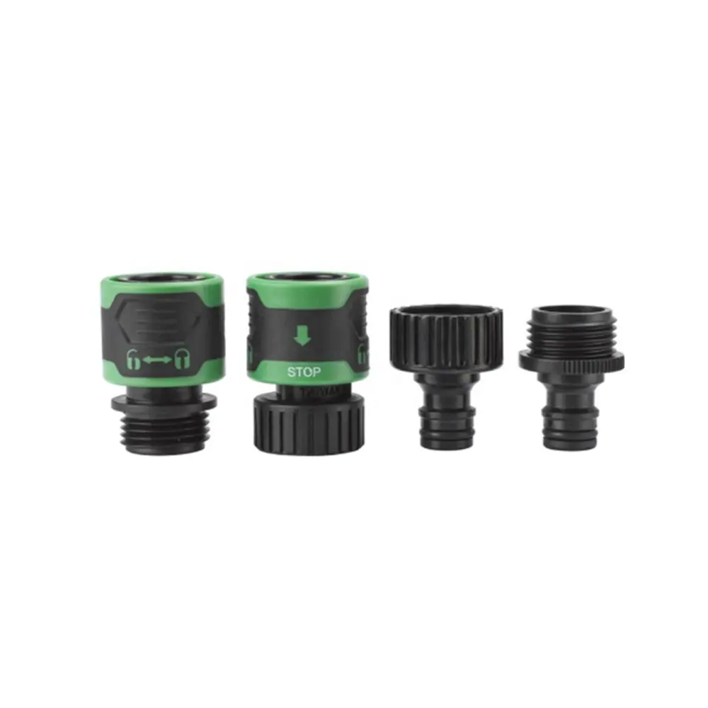 4 Pieces Hose Connector Set Include 3/4" Faucet Adaptor and Quick Screw Hose Connector Water Stop Twist and Lock Function Garden