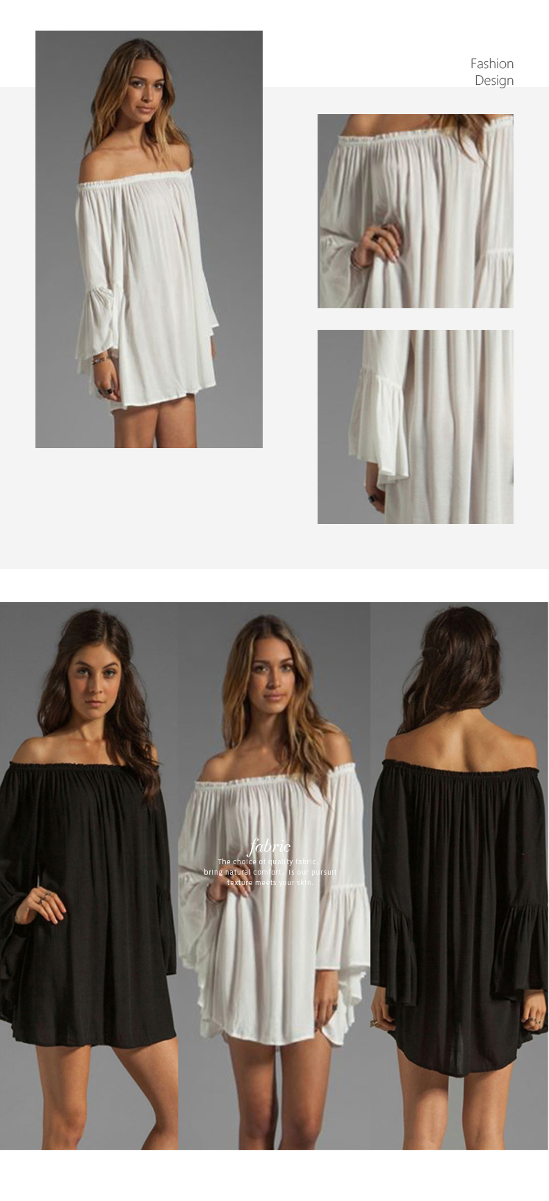 Spot new word shoulder loose chiffon sexy long sleeve dress Women