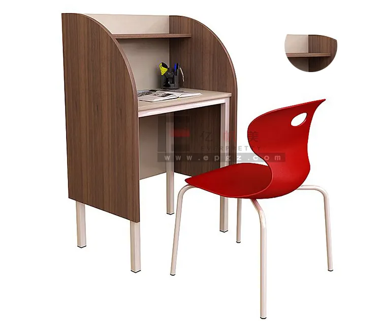 Steel Leg Single Side Narrow library reading table with Wood Partition Top
