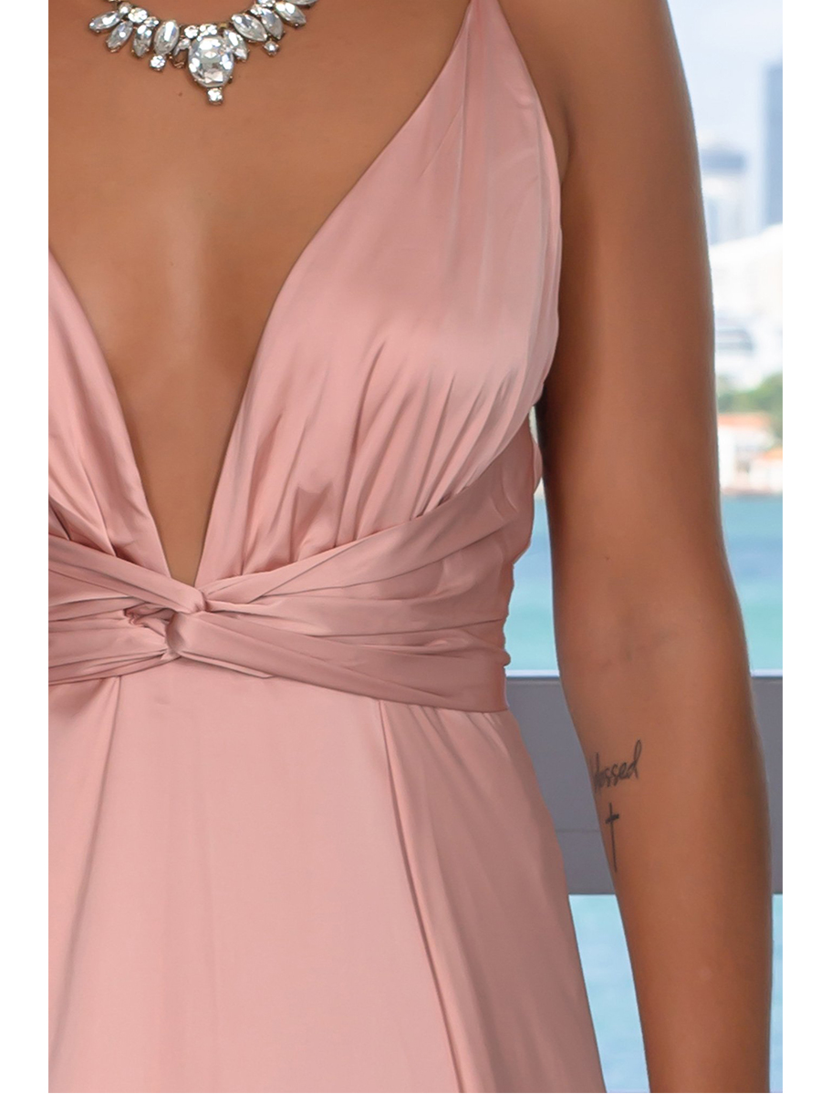 Comfortable Pink Women fashion clothing supplier silk maxi dress sexy back open evening dress