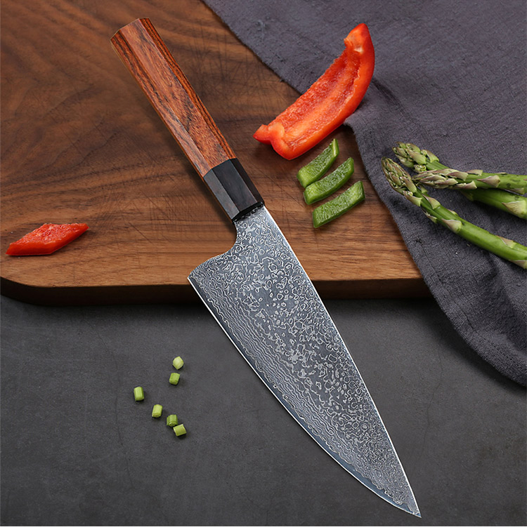 High Carbon Damascus Chef Knife with Rosewood Handle