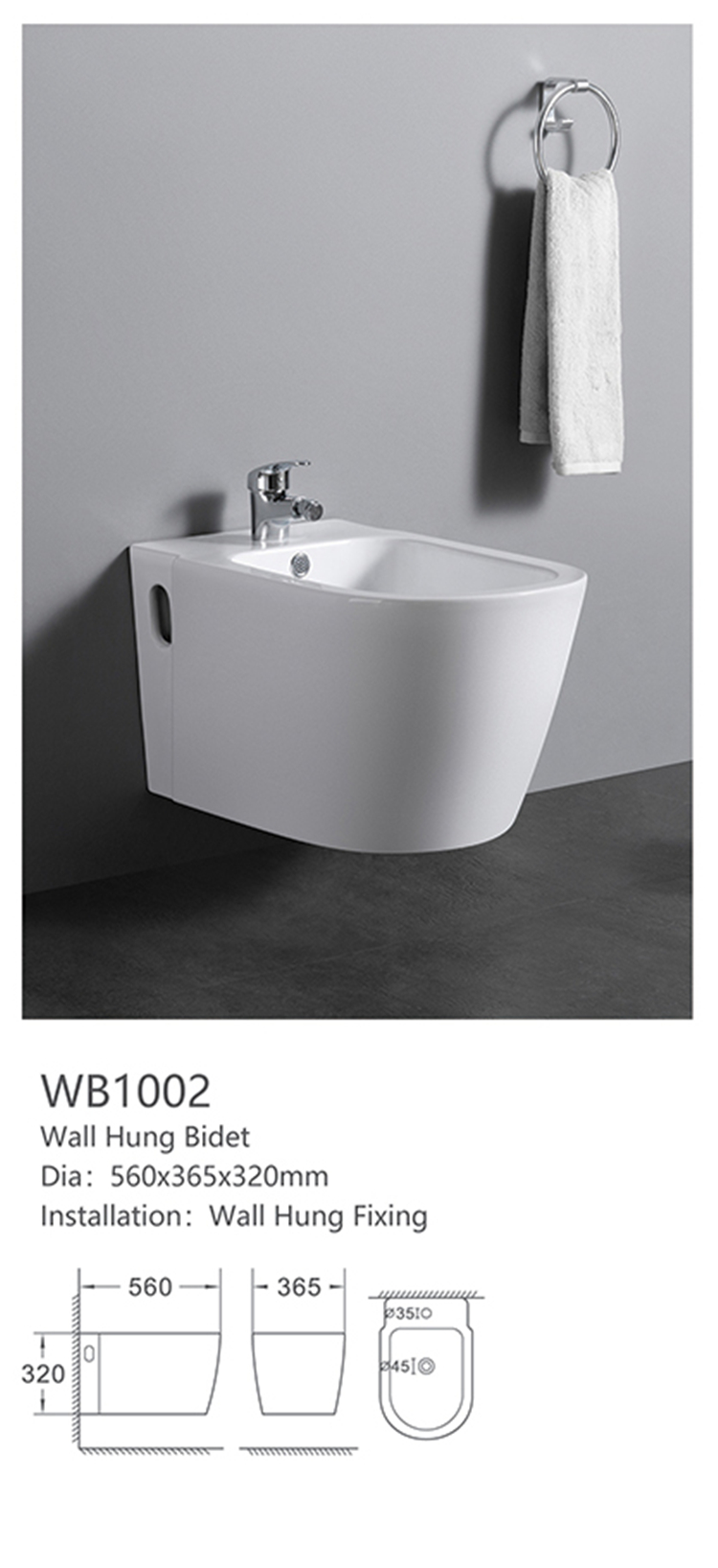 WB1002 Wholesale high grade cheap porcelain bathroom wall hung bidet