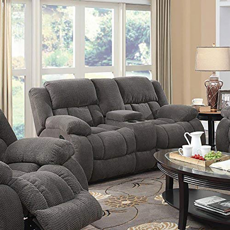 Modern Luxury brown Fabric Manual Recliner Sofa Set with Cup Holder and console with drink cup and USB charge