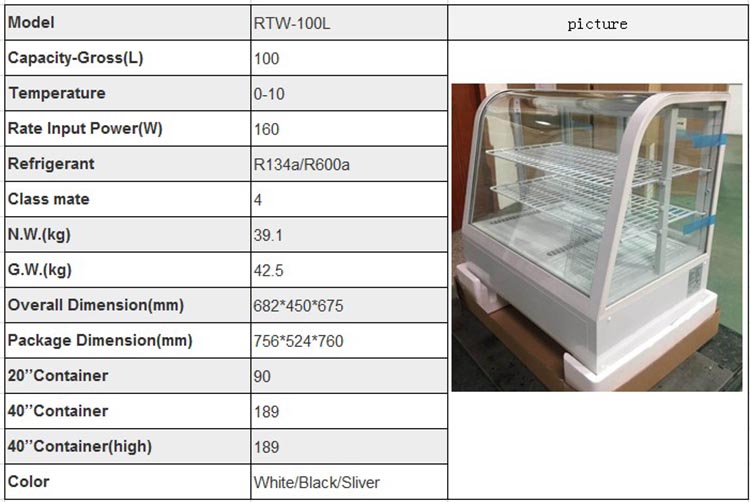 RTW-100L Bakery Shop Small Front Curved Countertop Cake Bread Display Cabinet