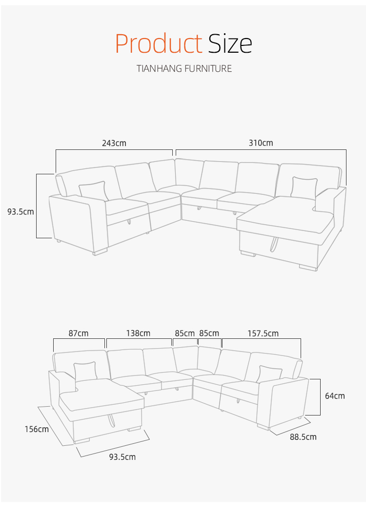 Modern design U shape corner sofa set for living room fabric sofa sectional wholesale