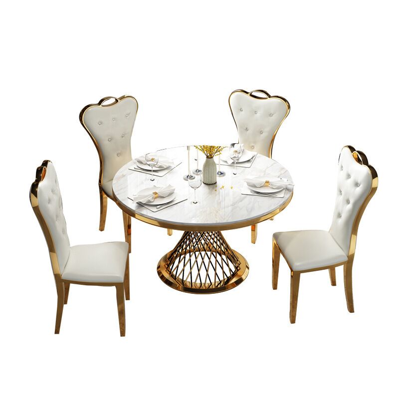 Wholesale round marble top dining table design modern royal restaurant metal leg table nest stainless steel stand