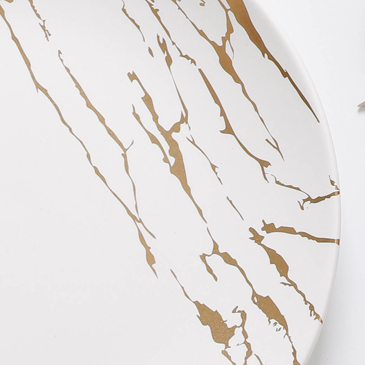 Home goods tableware matt white golden marble ceramic pasta dessert dinner plate