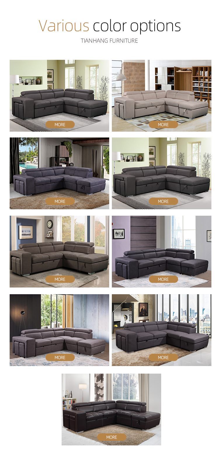 Modern design sofa sets for living room l shape sofa set cum bed ottoman with storage