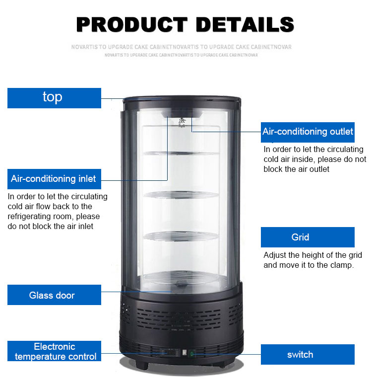 72L rotating cake cabinet refrigerated fresh display cabinet upright showcase