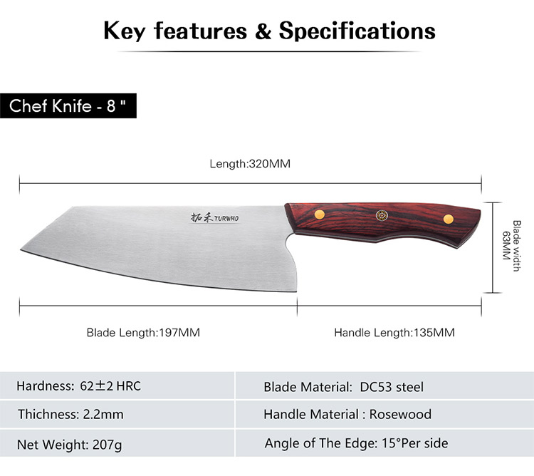 Professional 8 Inch DC53 High Carbon Steel Kitchen Chef Knife