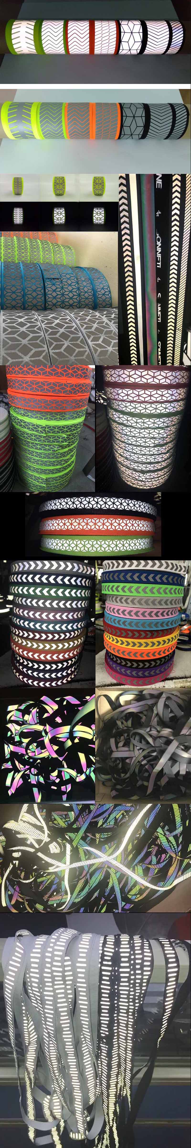 factory custom pattern printing high visibility sewed on reflective ribbon webbing tape for apparel with heat transfer reflector