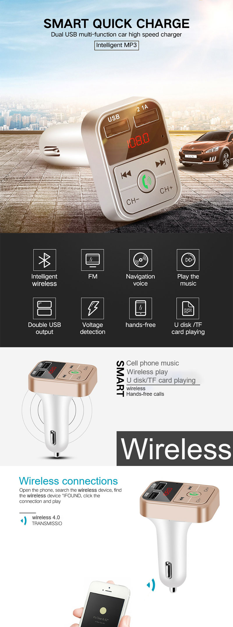 Eonline Auto Kit Freihändiger Drahtloser FM Transmitter LCD MP3 Player USB Ladegerät 5V 2,1 EIN Auto Zubehör Freisprecheinrichtung