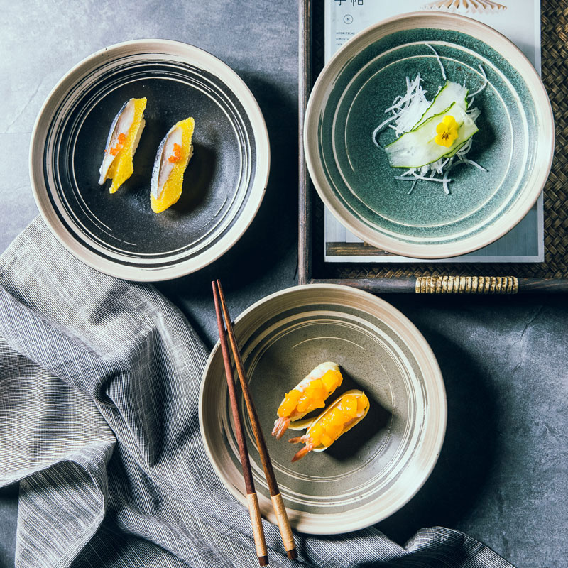 Japanese Style Retro Disc Sushi Plate Round Ceramic Soup Bowl For Restaurant