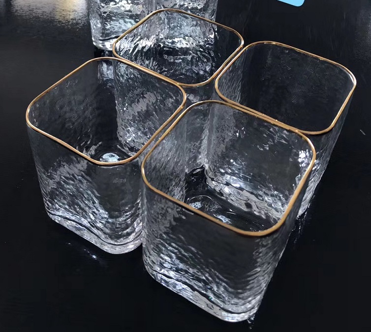 Transparent or Custom Logo Gold Rim Electroplating Drinking Glass Cup Tea Cup For Drinking Glass