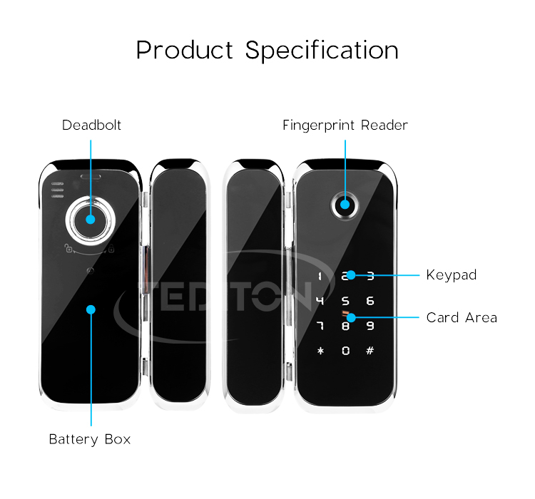 TTlock WiFi App Digital Electronic biometric Fingerprint glass door lock