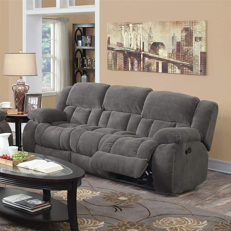Modern Luxury brown Fabric Manual Recliner Sofa Set with Cup Holder and console with drink cup and USB charge