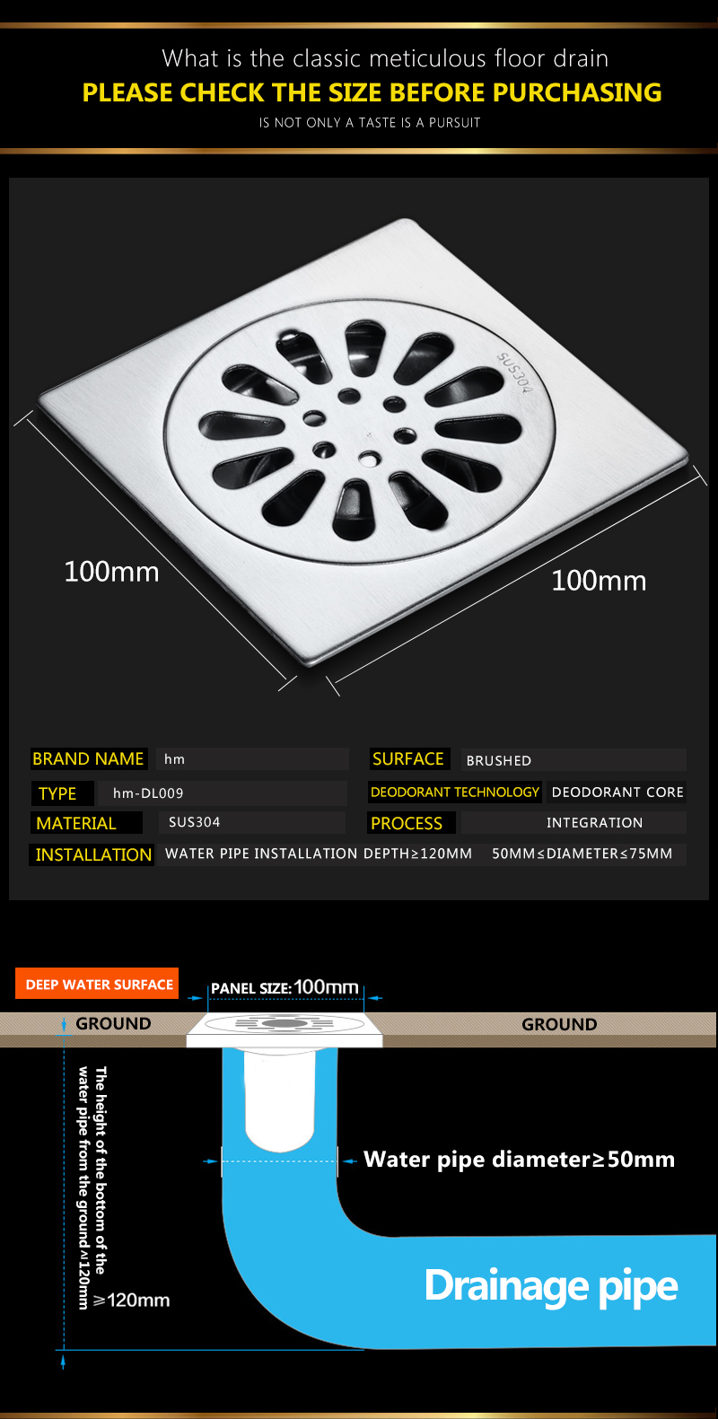 Bathroom Anti Odor Polished Stainless Steel Washing Machine Backflow Preventer Clean Room The Floor Drain Grate