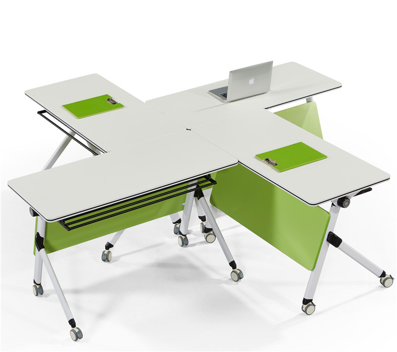 Office Furniture wood table and steel basket Foldable desk Training room wheeled table