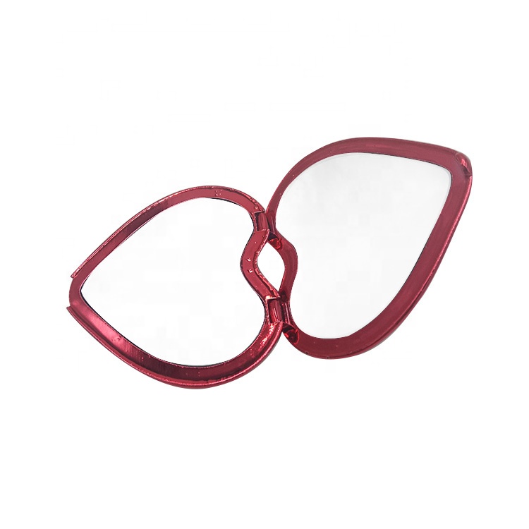 Customizable Logo Portable Passionate Red Heart-shaped Mini Pocket Makeup Mirror