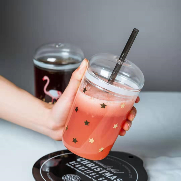 Heat Resistant Glass Drink Cup With Sucker Juice Cup High Borosilicate