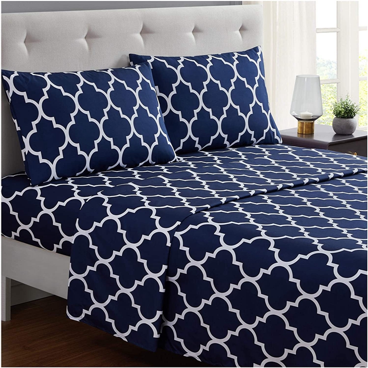 Wholesale Durable Printed Hotel Queen Size Luxury Microfiber  Bed Sheet Set Bedding Set