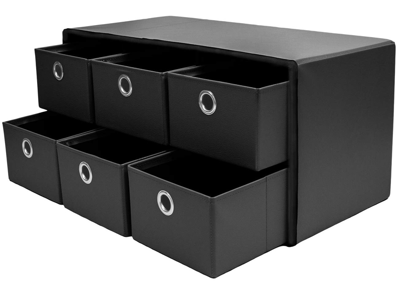 faux leather foldable Storage Ottoman with drawers storage stool with drawers