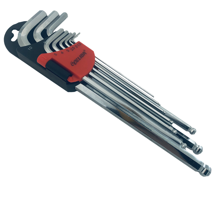 9 Pcs Mirror Polished Ball-Point Sliver Color Hex Allen Key Wrenches Set