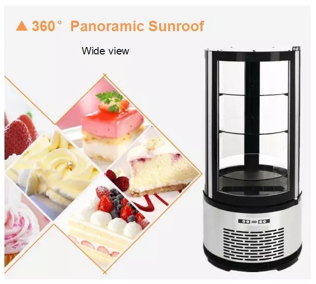 100L High Quality Stainless Steel Counter Top Cake Showcase Bakery Equipment Refrigerated Cake Round Display Cooler