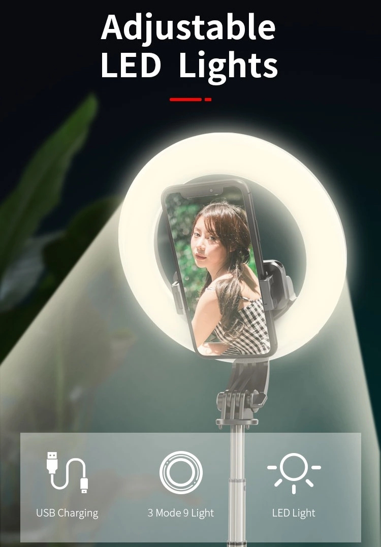 Bâton de selfie extensible bague lumière L07 dans trépied Avec 5 pouces anneau lumière télécommande sans fil Selfie bâton