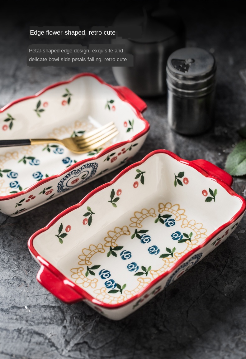 Elegant Nordic Restaurant Ceramic Baking Pan Dish With Rectangle Round Shaped Bakeware
