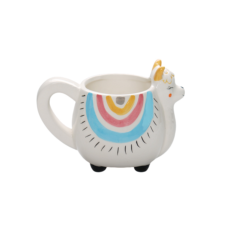 Hot Selling Good Quality OEM White Ceramic Dolomite Coffee Mug Milk Cup With Alpaca Shape