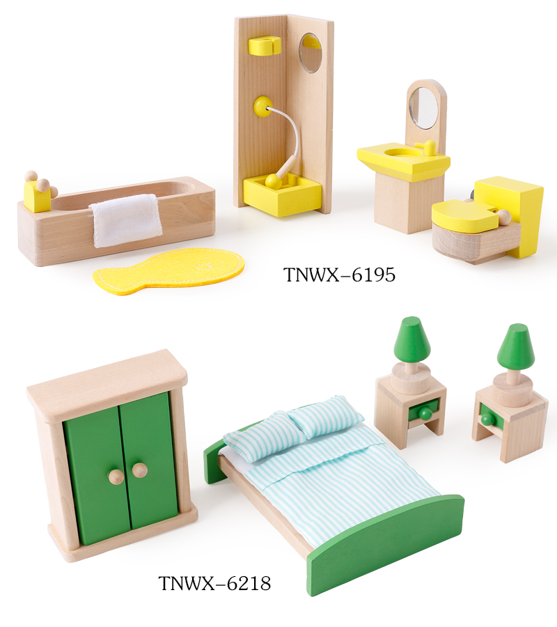 New style hot sale high quality wooden doll house furniture accessories natural solid wood furniture toys