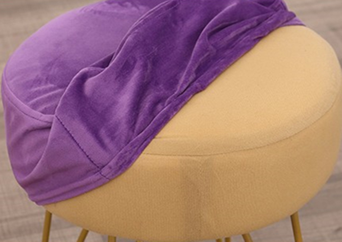 Modern Round Velvet Upholstered Ottoman Stool With Gold Base
