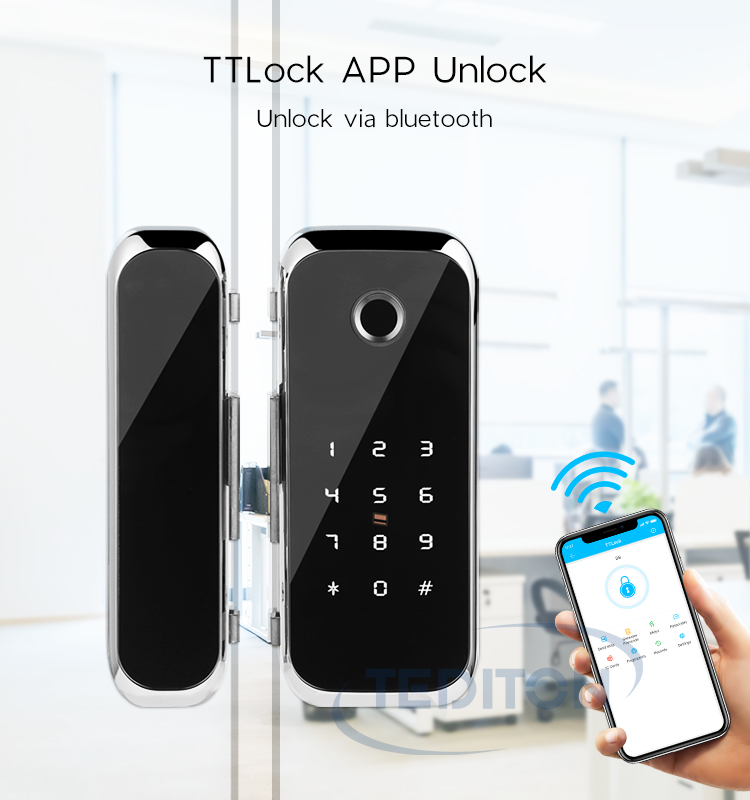 TTlock WiFi App Digital Electronic biometric Fingerprint glass door lock