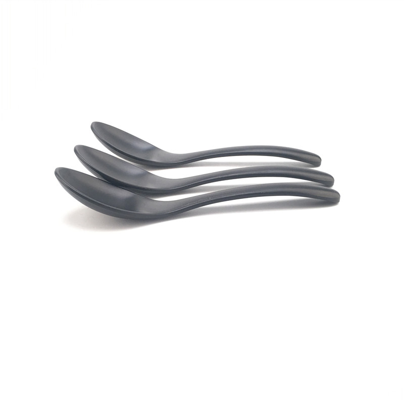 Luxury custom high quality 100% melamine frosted black soup spoon ramen noodle spoon plastic spoon