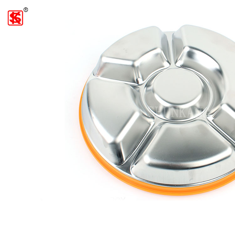 Stainless steel fast food tray dinner divided plate compartments Leak-proof Lunch box dish with PP Lid