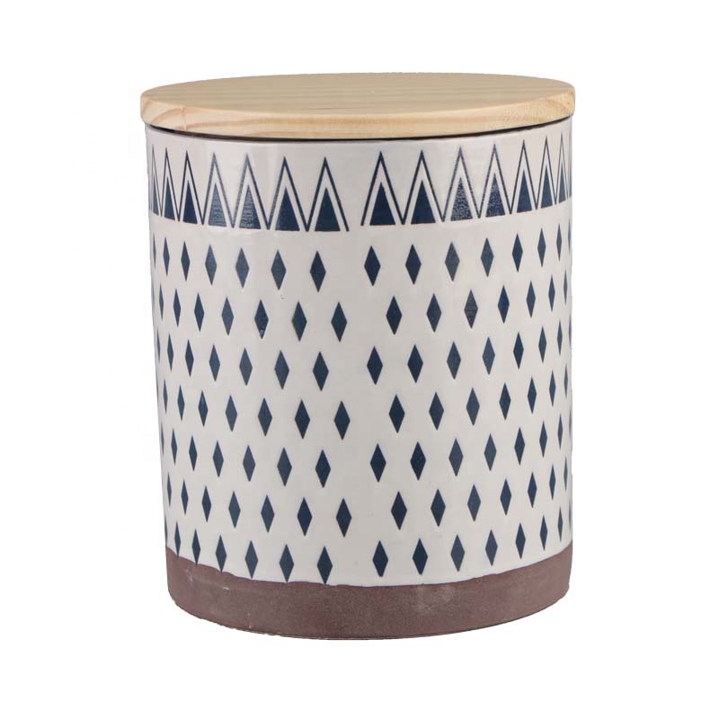Factory wholesale top grade coffee bean candy sugar container tea canister ceramic food storage jar with wooden carved lid E034