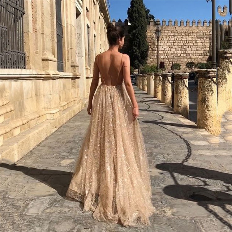 Fashionable chic design v-neck gown evening dresses women