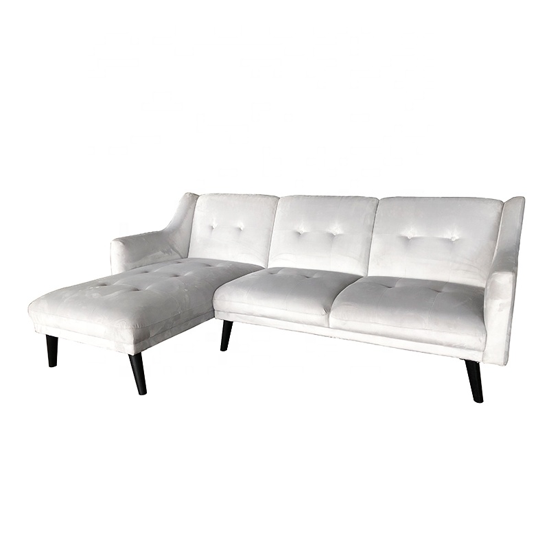 French White Velvet Folding Sofa Bed Modern Sectional Sofa L Shaped Living Room Sofa Home Furniture