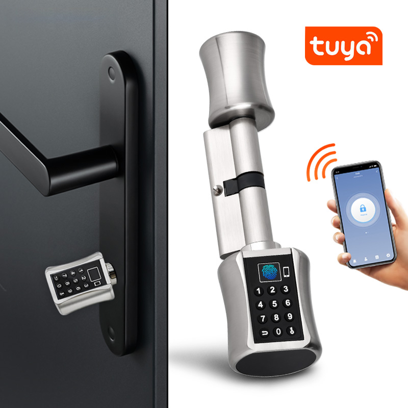 Tediton Best European Aluminum BLE APP Door Lock Cylinder with Fingerprint Key