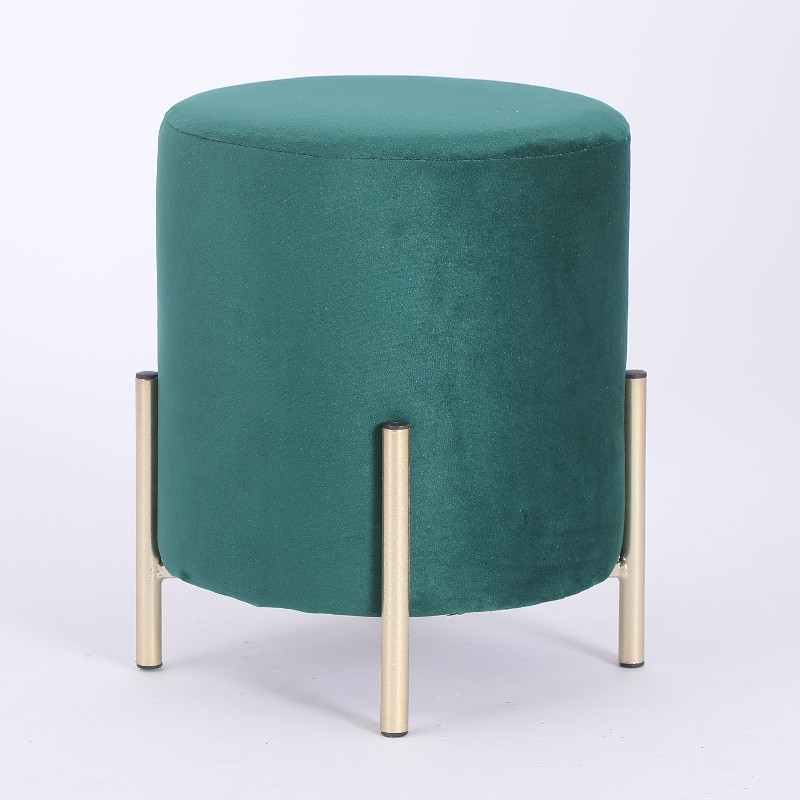 Simple Elegant Ottoman Design Public Chrome Leg Round Shape Velvet Home Furniture Living Room Furniture Home Stool & Ottoman
