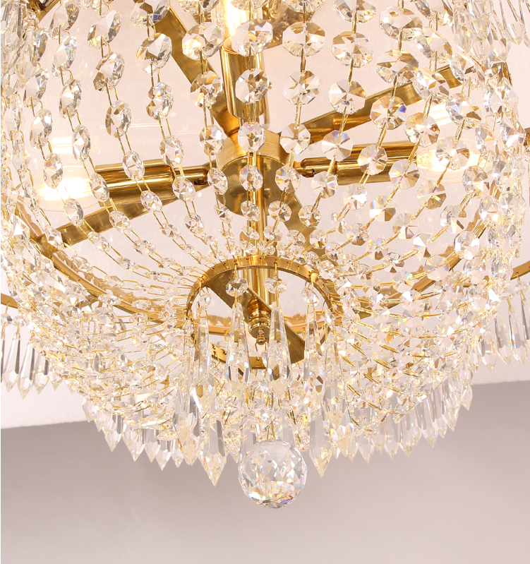 Living room pure copper luxury crystal chandeliers with gold color K9 crystal copper pendant lighting