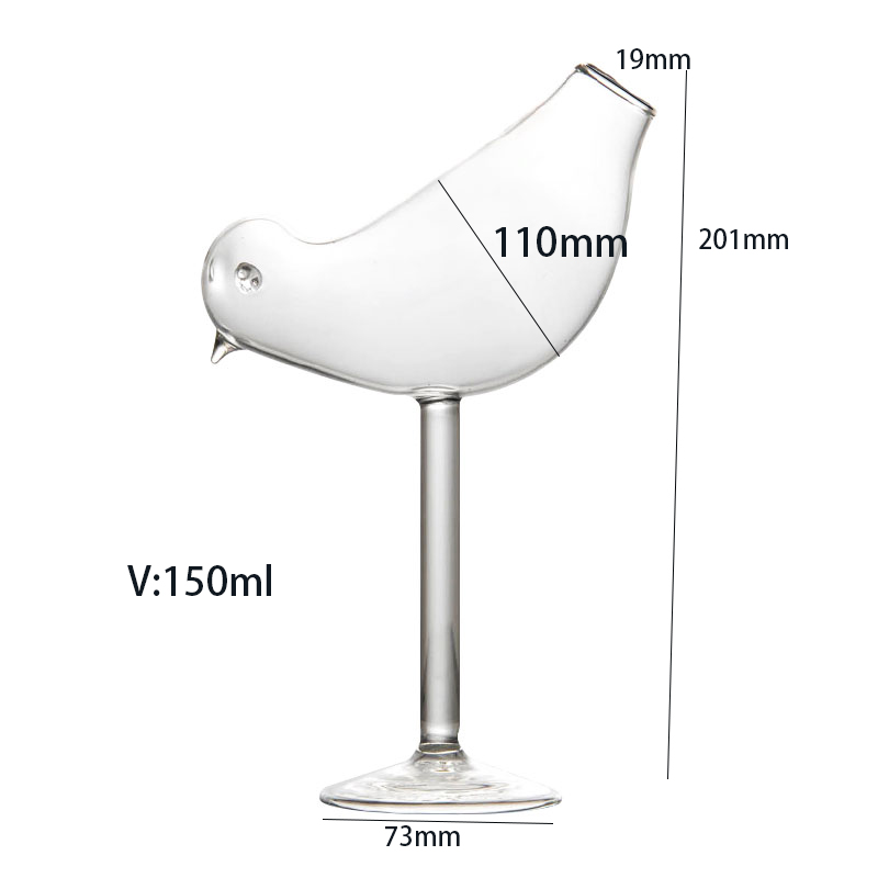 Creative bird shaped stemmed hand blown cocktail glass Irregular glass