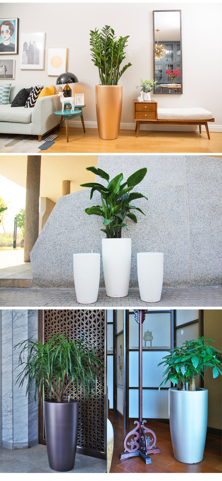 Manufacturers Wholesale Large Big Stand Square White Plastic Garden Outdoor Planters Flower Plant Pots