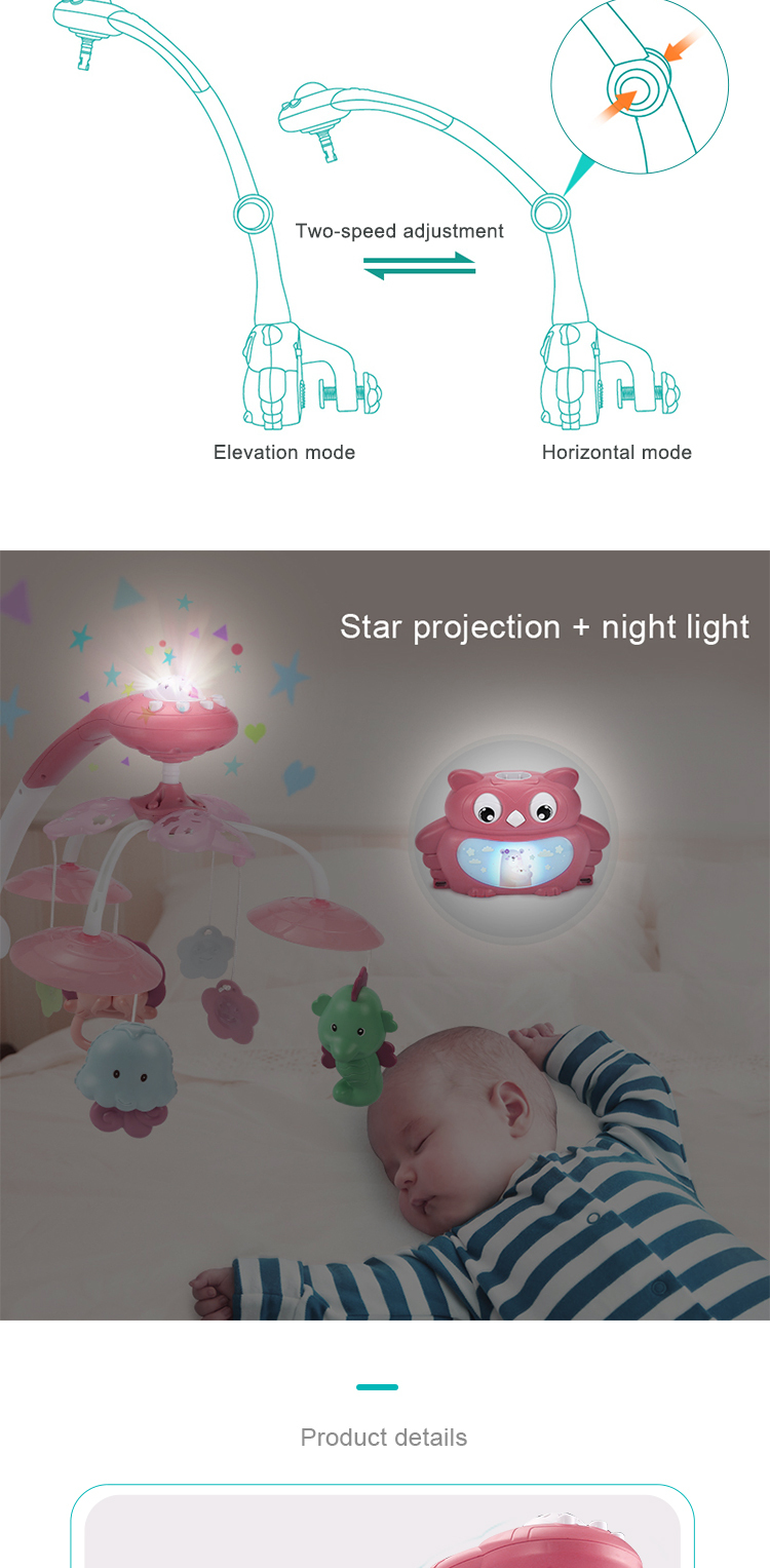 Electric Baby Bed Bell Felt Musical Mobile Felt Baby 0-6 Month Classic Crib Mobile With Owl Projector Baby Bed Bell