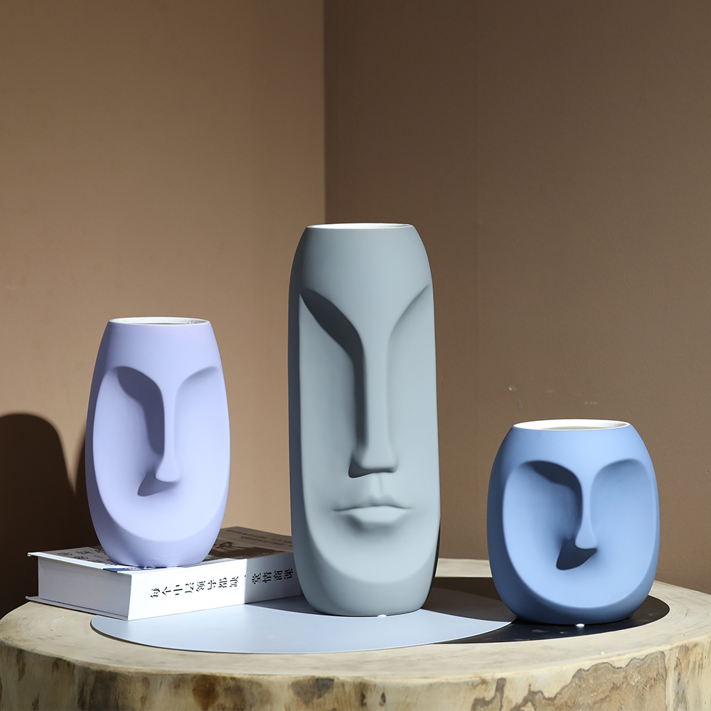 Bixuan Vases Modern Abstract Faces Flower Arrangement Ceramic Vase Unique Art Porcelain Vases Table Centerpiece Accent Set of 3